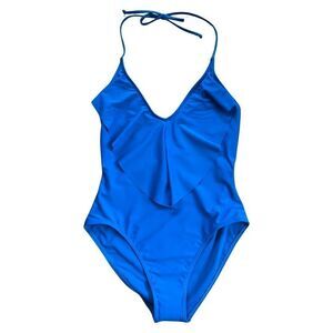 Sun and Sea | Blue Ruffle Halter One-Piece Women Small Swimsuit NWT